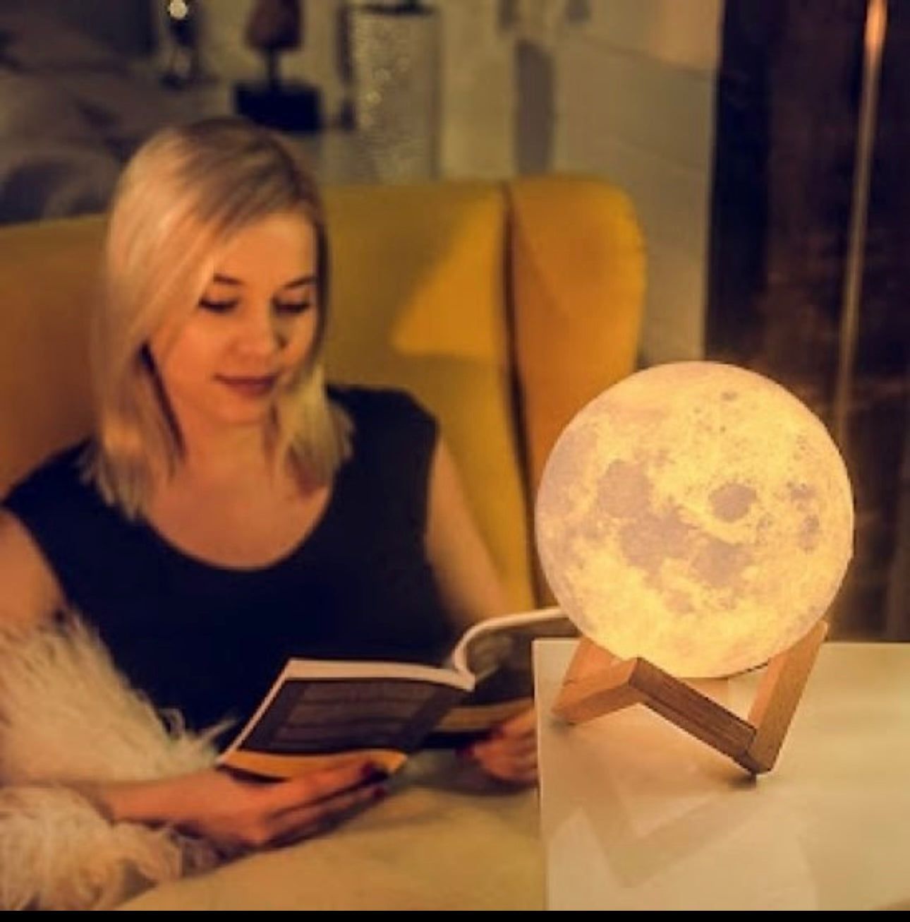 Moon Lamp Night Light With Wooden Stand 15 Cm