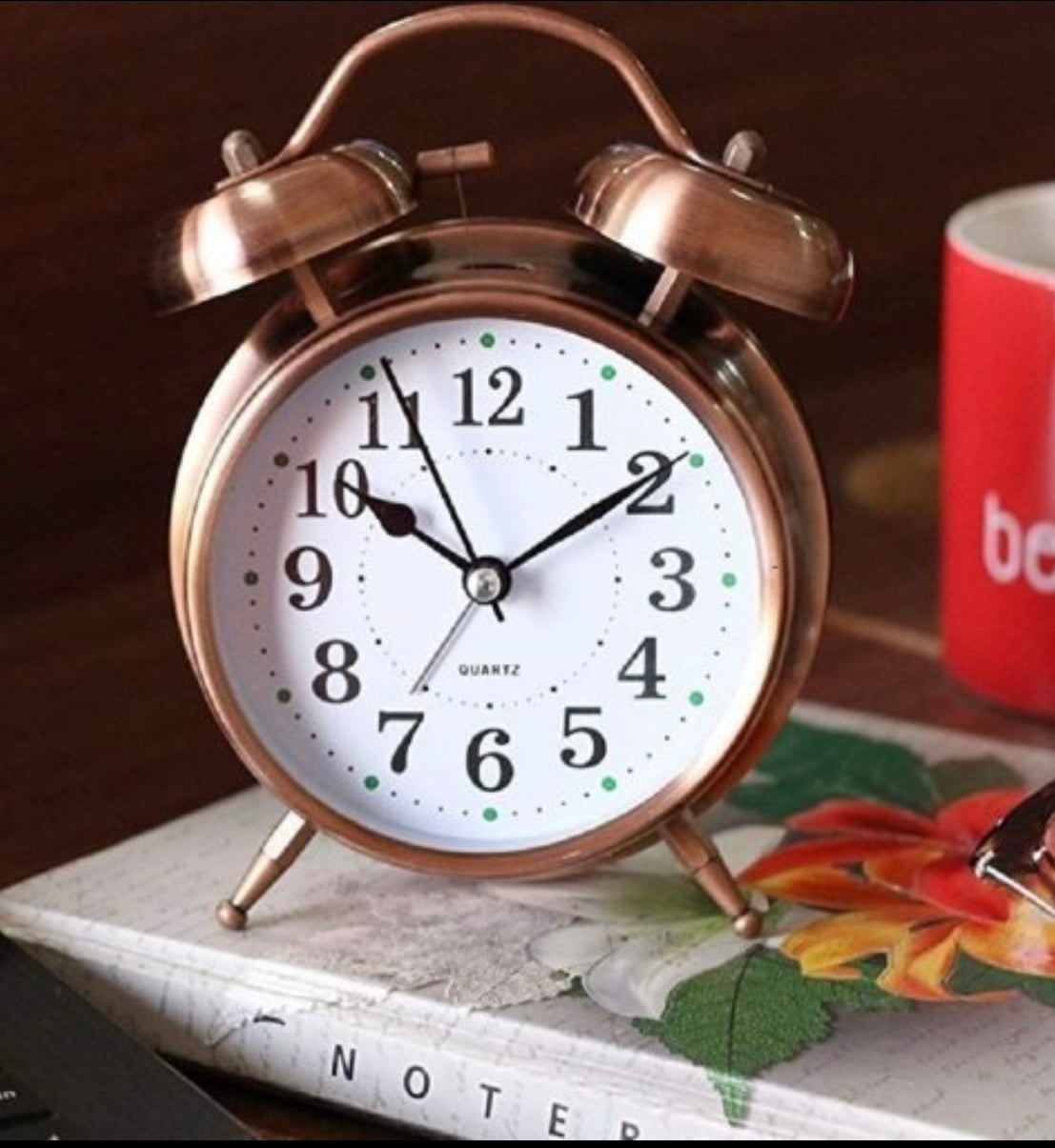 Silver & Coper Alarm Clock Retro Style Twin Bell 13 CM