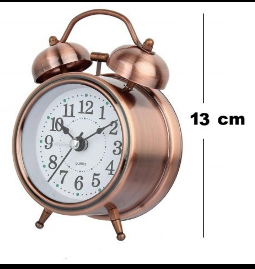 Silver & Coper Alarm Clock Retro Style Twin Bell 13 CM