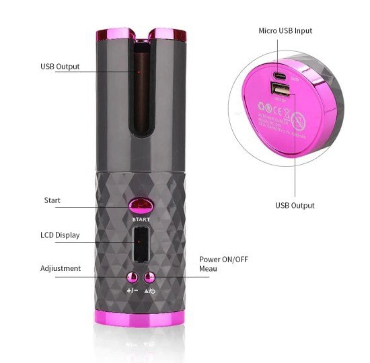 Hair Curler Adjustable Temperature USB Rechargeable