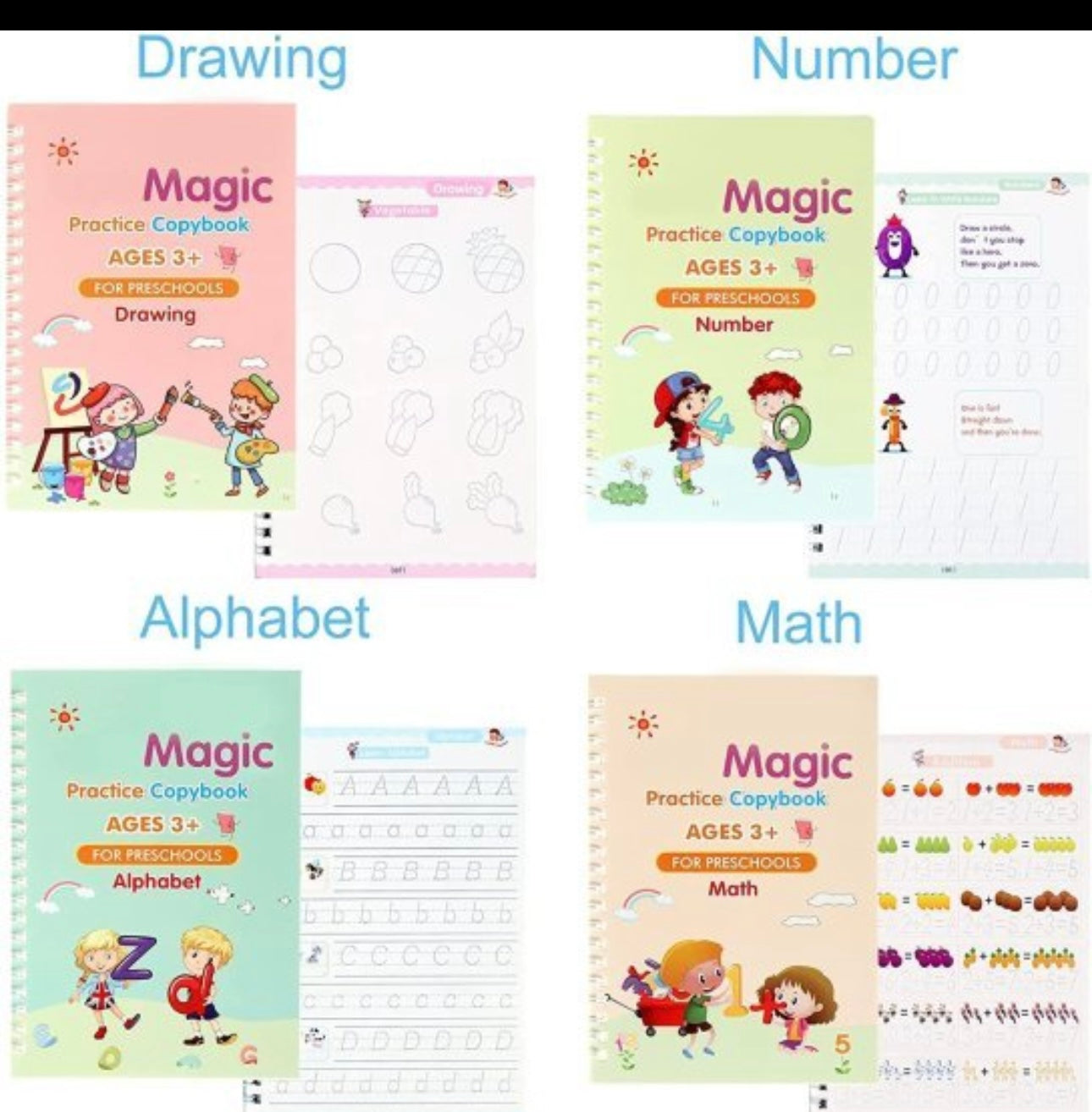 Magic Practice Book For Kids 4pcs 10 Refill