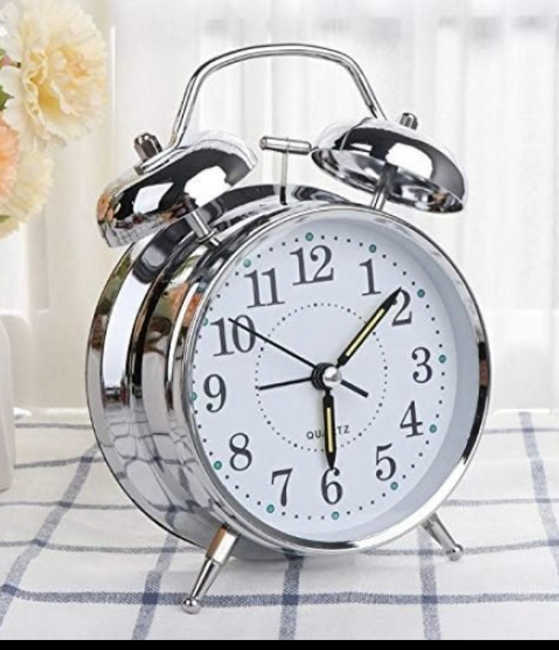 Silver & Coper Alarm Clock Retro Style Twin Bell 13 CM