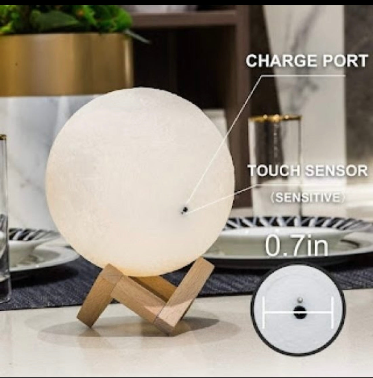 Moon Lamp Night Light With Wooden Stand 15 Cm