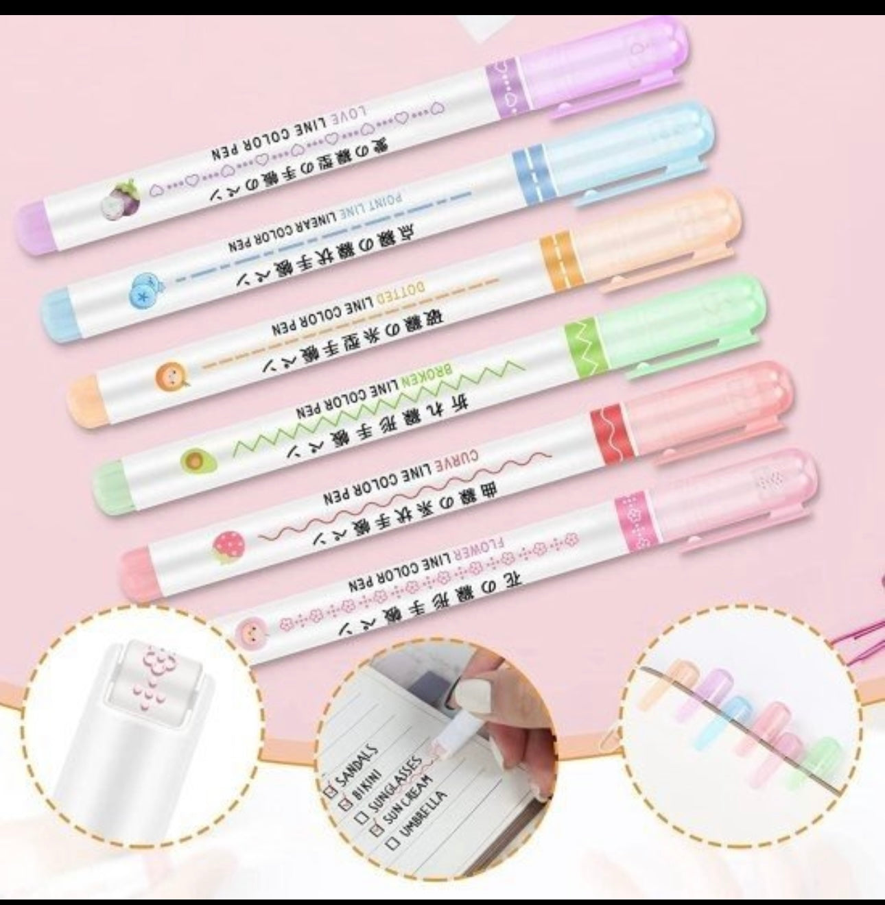 Line Maker Colour Pen Curve Highlighter Pen 6 Pc