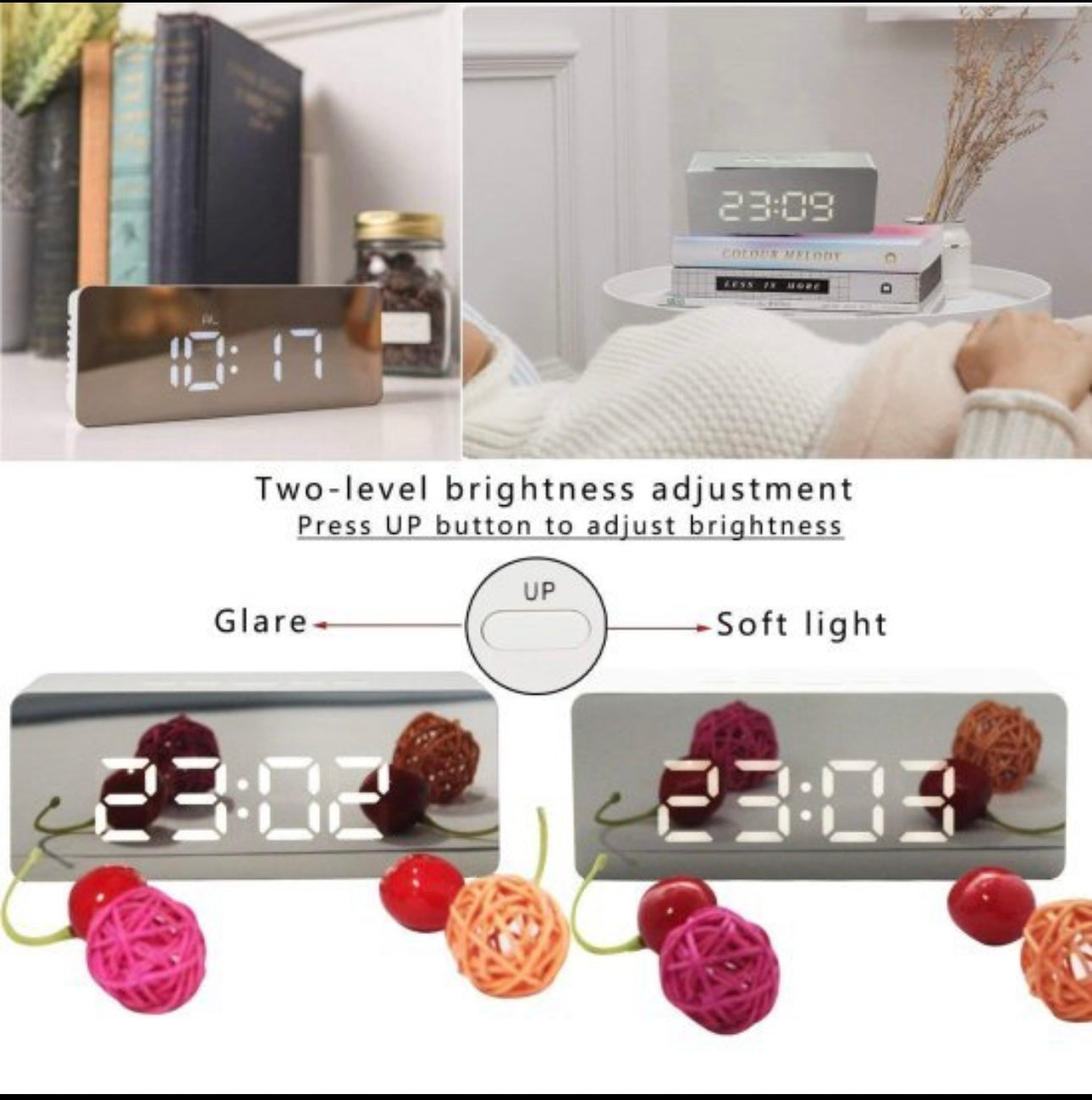 Digital Mirror Clock LED Display Alarm Clock