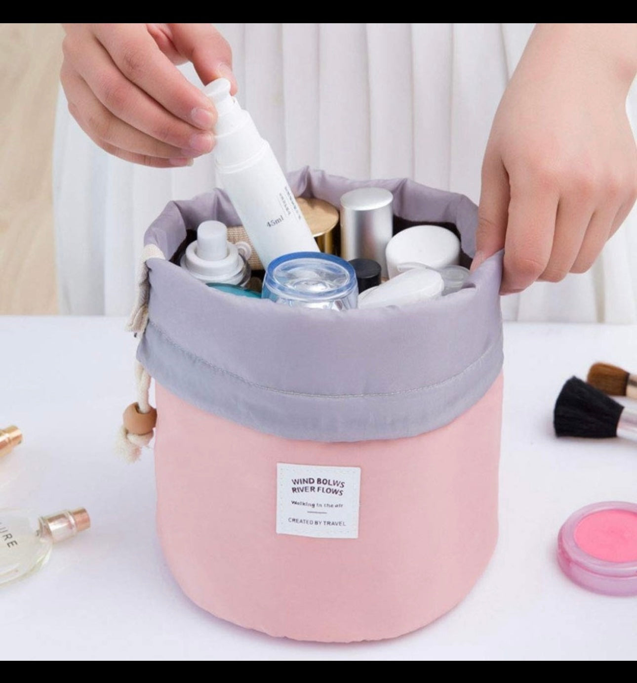 Cosmetic Pouch Makeup Bags Round Barrel Shape