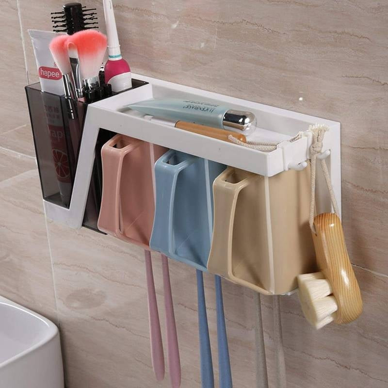 4 Cup Toothbrush Holder Bathroom Shelf Magic Sticker Series