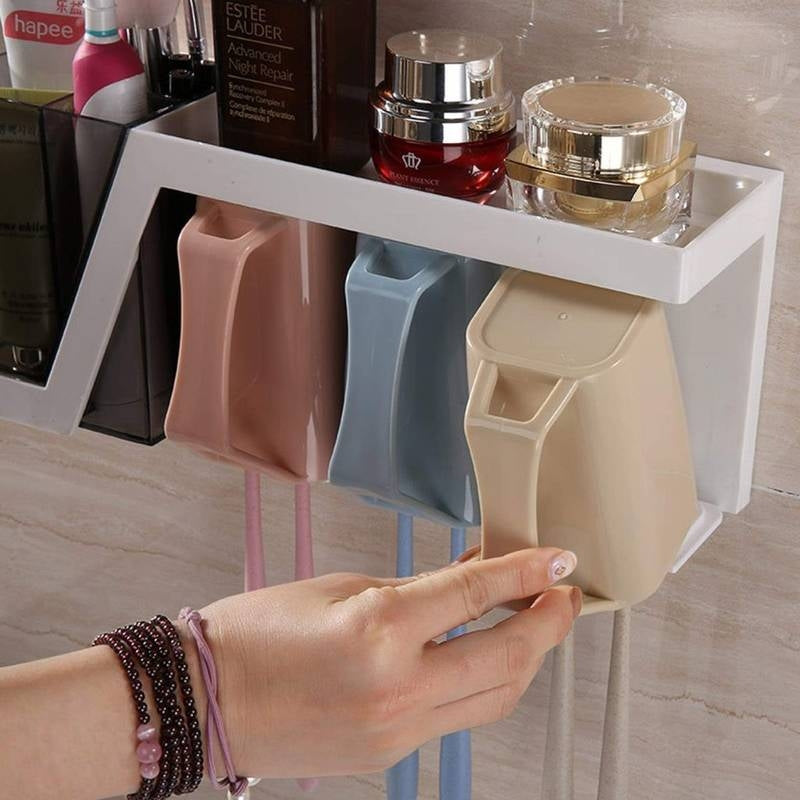 4 Cup Toothbrush Holder Bathroom Shelf Magic Sticker Series