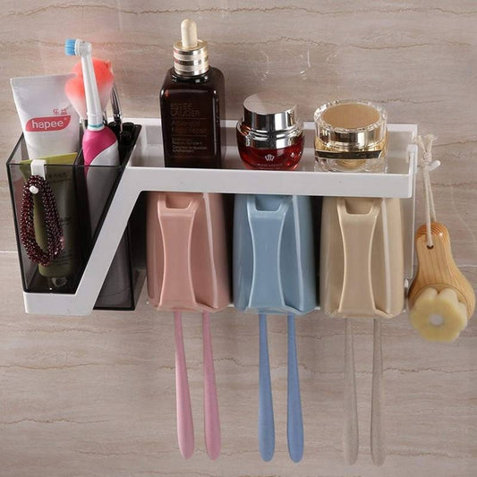 4 Cup Toothbrush Holder Bathroom Shelf Magic Sticker Series