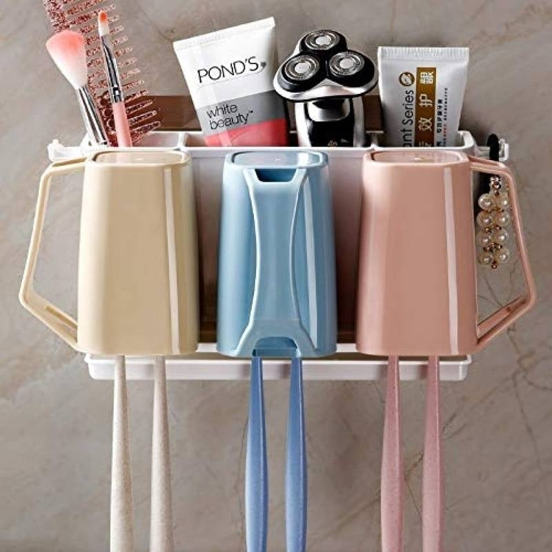 3 Cup Toothbrush Holder Bathroom Shelf Magic Sticker Series