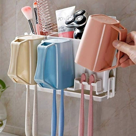 3 Cup Toothbrush Holder Bathroom Shelf Magic Sticker Series